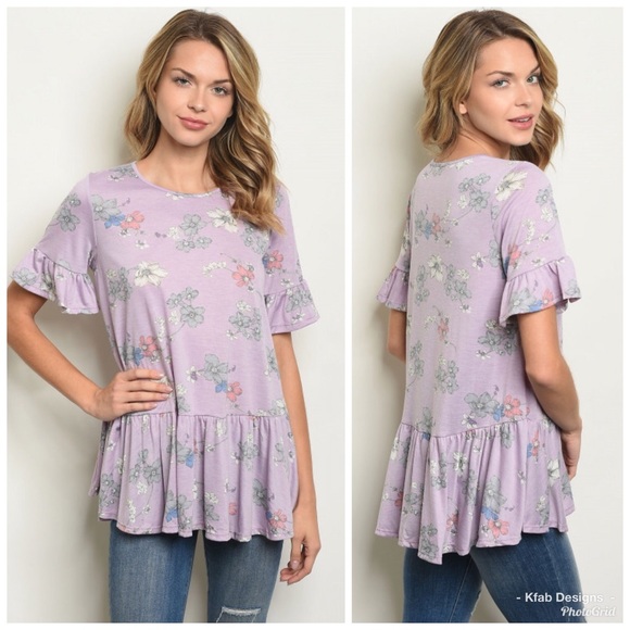 Tops - 💗LAST 1! Lavender Floral Ruffle Tunic!
